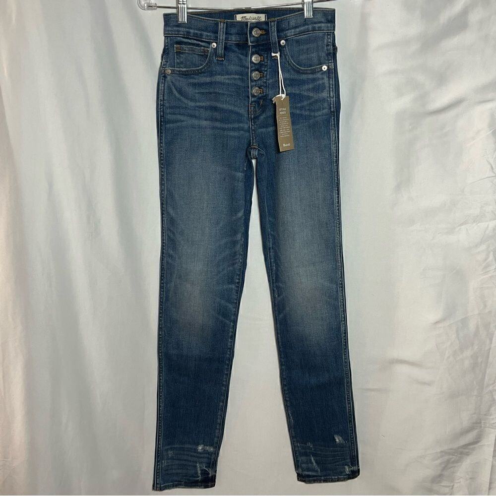 Madewell Slim Straight Distressed Button Front‎ Jeans Blue Womens J7300 23TL
